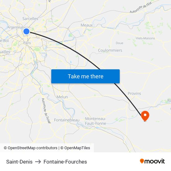 Saint-Denis to Fontaine-Fourches map