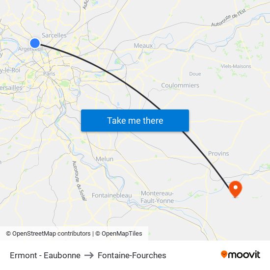 Ermont - Eaubonne to Fontaine-Fourches map