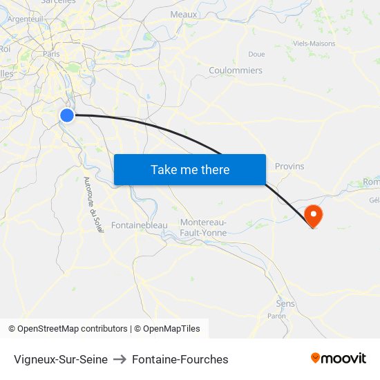 Vigneux-Sur-Seine to Fontaine-Fourches map