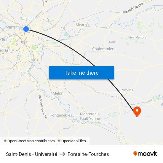 Saint-Denis - Université to Fontaine-Fourches map