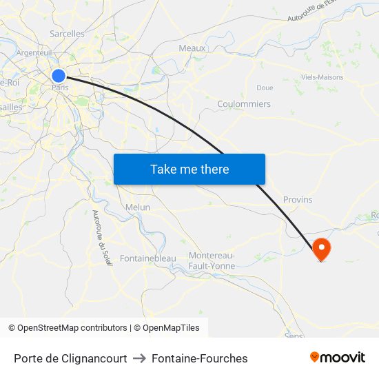 Porte de Clignancourt to Fontaine-Fourches map