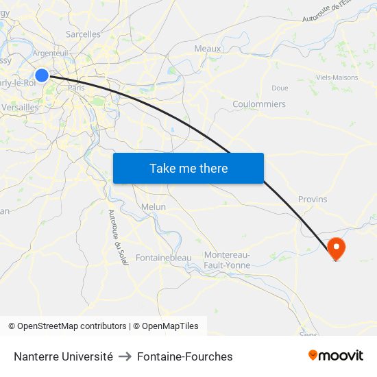Nanterre Université to Fontaine-Fourches map