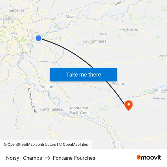 Noisy - Champs to Fontaine-Fourches map