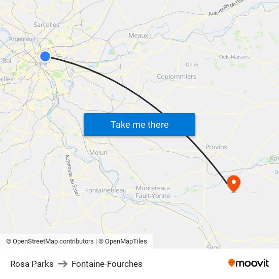 Rosa Parks to Fontaine-Fourches map