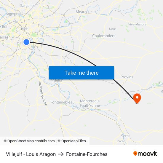 Villejuif - Louis Aragon to Fontaine-Fourches map