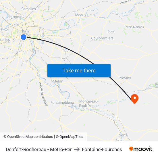 Denfert-Rochereau - Métro-Rer to Fontaine-Fourches map