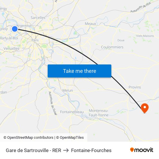 Gare de Sartrouville - RER to Fontaine-Fourches map