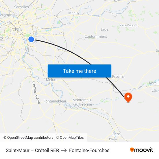 Saint-Maur – Créteil RER to Fontaine-Fourches map