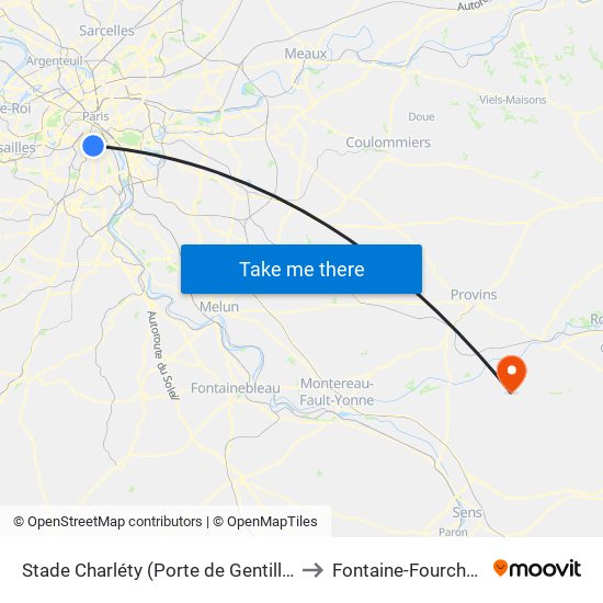 Stade Charléty (Porte de Gentilly) to Fontaine-Fourches map