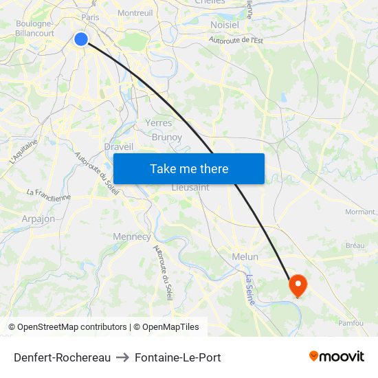 Denfert-Rochereau to Fontaine-Le-Port map