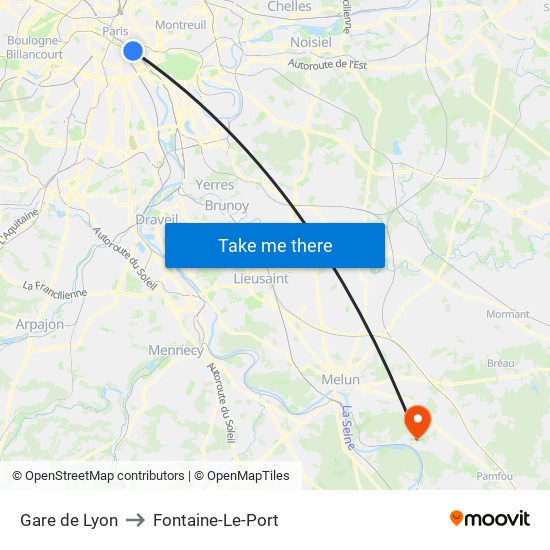 Gare de Lyon to Fontaine-Le-Port map