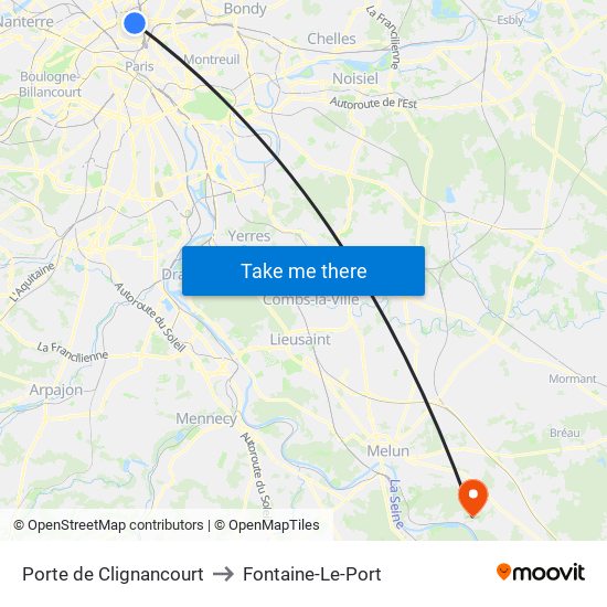 Porte de Clignancourt to Fontaine-Le-Port map