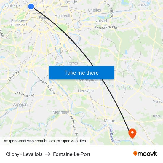 Clichy - Levallois to Fontaine-Le-Port map