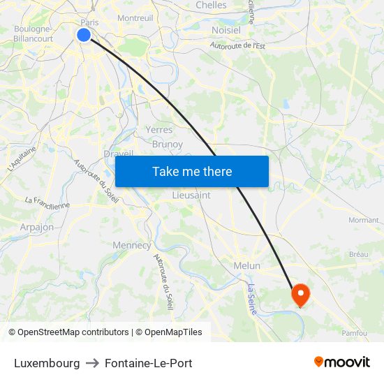 Luxembourg to Fontaine-Le-Port map