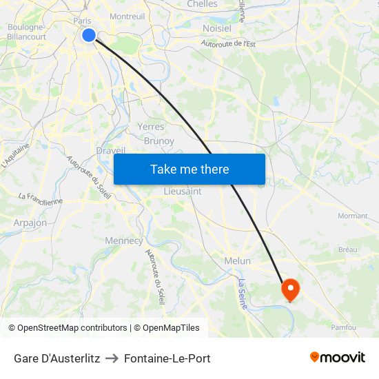 Gare D'Austerlitz to Fontaine-Le-Port map