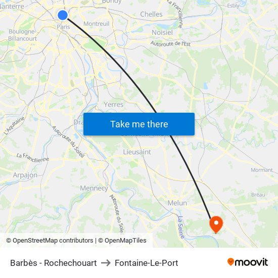 Barbès - Rochechouart to Fontaine-Le-Port map