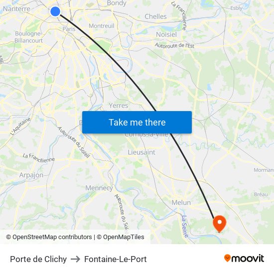 Porte de Clichy to Fontaine-Le-Port map
