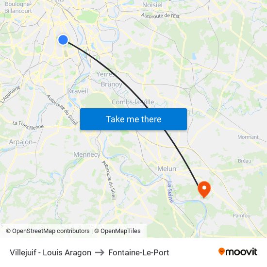 Villejuif - Louis Aragon to Fontaine-Le-Port map