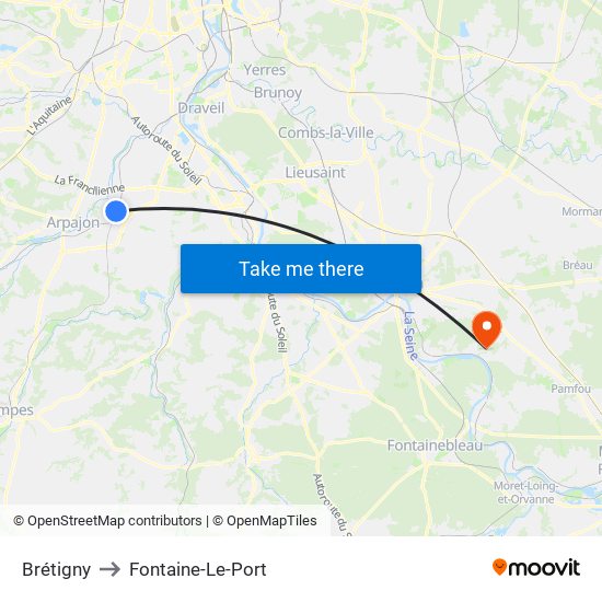 Brétigny to Fontaine-Le-Port map