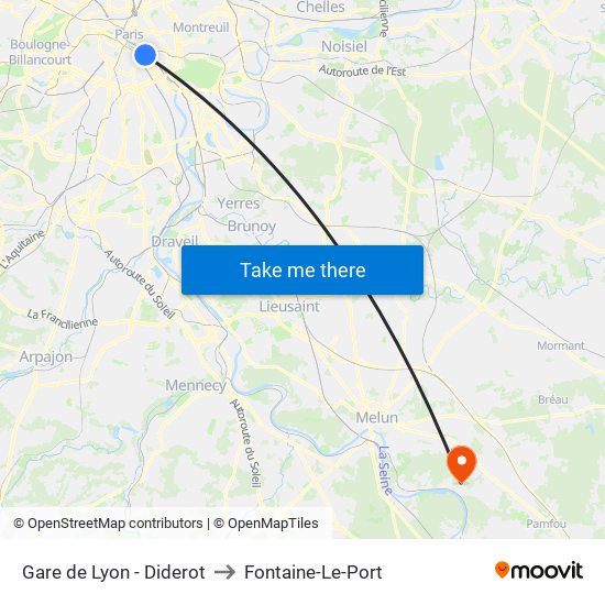 Gare de Lyon - Diderot to Fontaine-Le-Port map