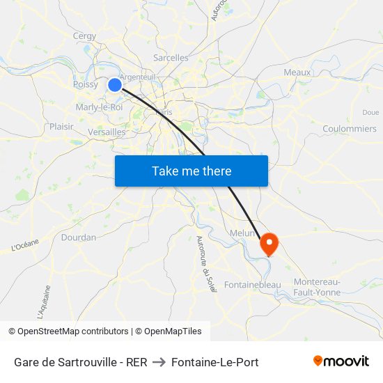 Gare de Sartrouville - RER to Fontaine-Le-Port map