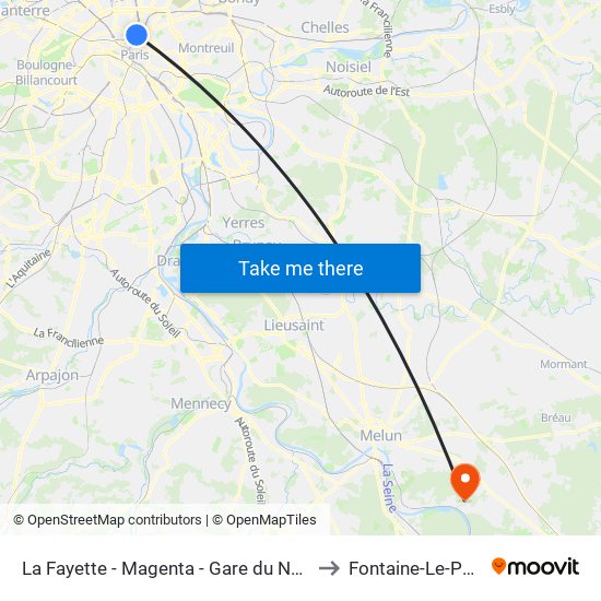 La Fayette - Magenta - Gare du Nord to Fontaine-Le-Port map