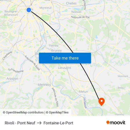 Rivoli - Pont Neuf to Fontaine-Le-Port map