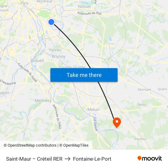 Saint-Maur – Créteil RER to Fontaine-Le-Port map