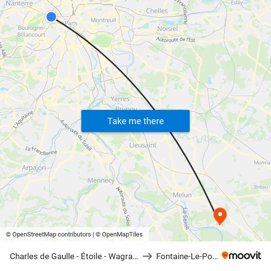 Charles de Gaulle - Étoile - Wagram to Fontaine-Le-Port map