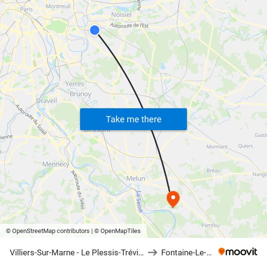 Villiers-Sur-Marne - Le Plessis-Trévise RER to Fontaine-Le-Port map