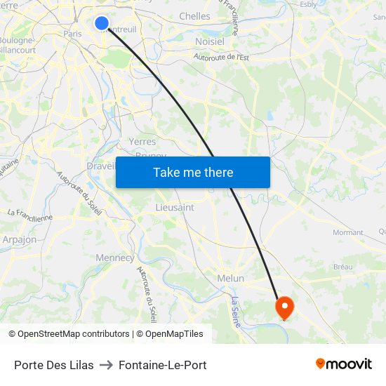 Porte Des Lilas to Fontaine-Le-Port map