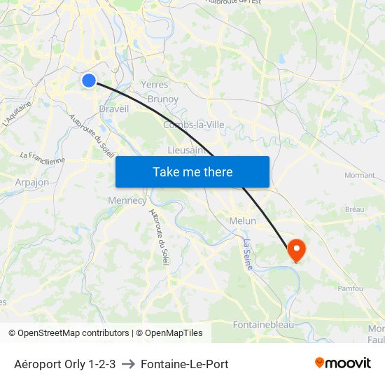 Aéroport Orly 1-2-3 to Fontaine-Le-Port map