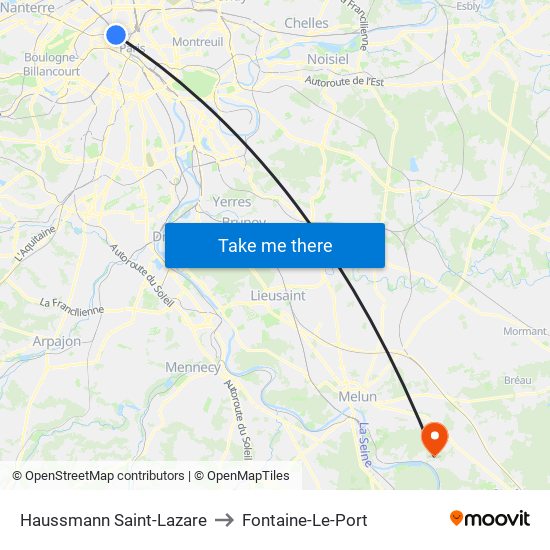 Haussmann Saint-Lazare to Fontaine-Le-Port map