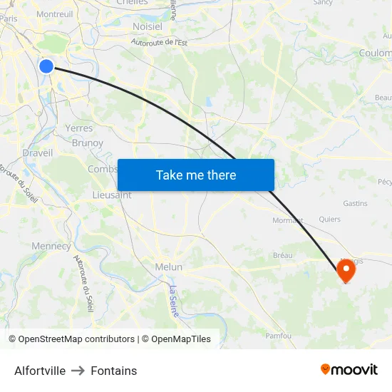 Alfortville to Fontains map