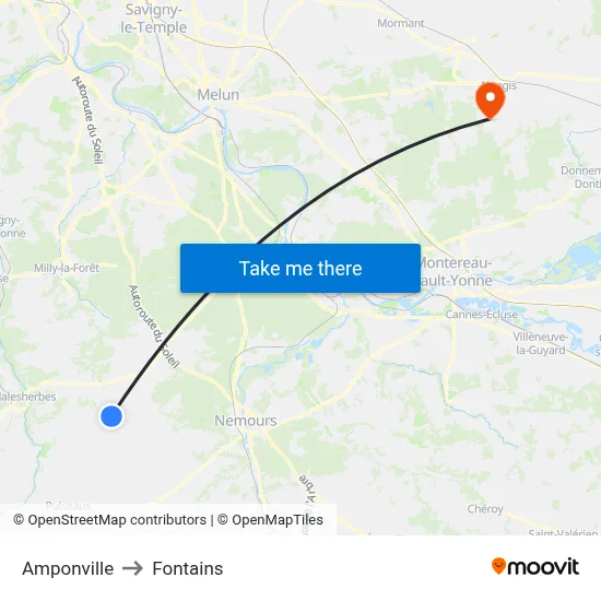 Amponville to Fontains map
