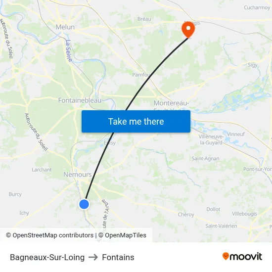 Bagneaux-Sur-Loing to Fontains map