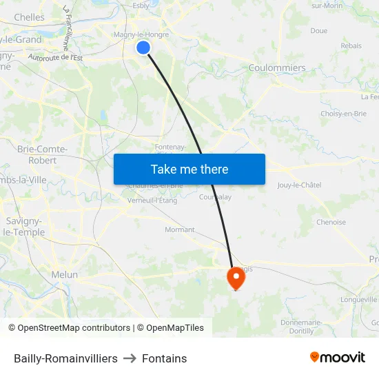 Bailly-Romainvilliers to Fontains map
