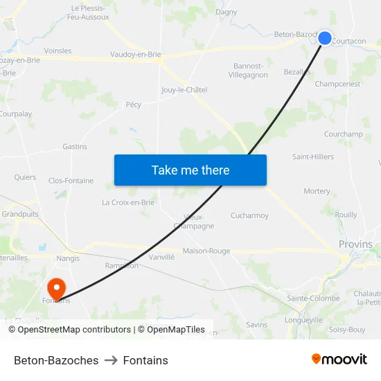 Beton-Bazoches to Fontains map
