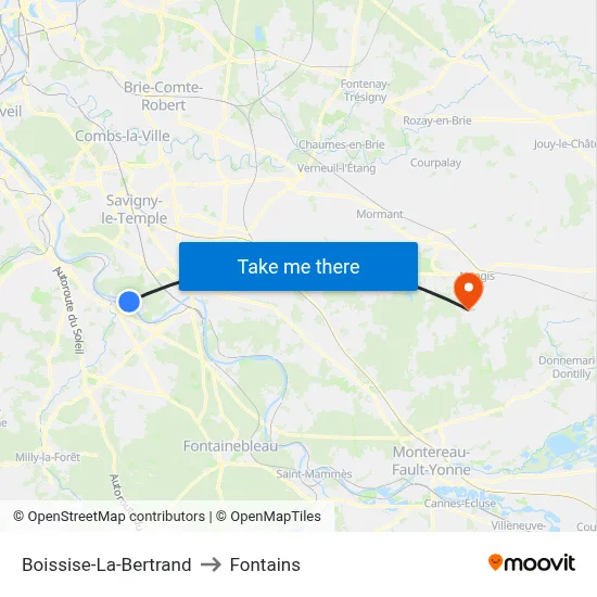 Boissise-La-Bertrand to Fontains map