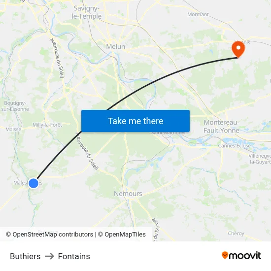 Buthiers to Fontains map