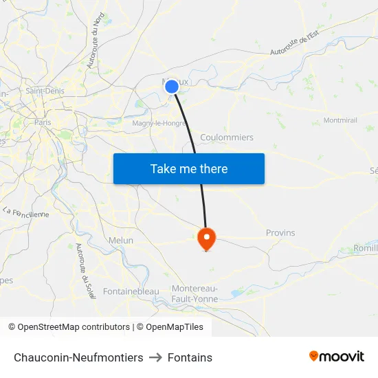 Chauconin-Neufmontiers to Fontains map