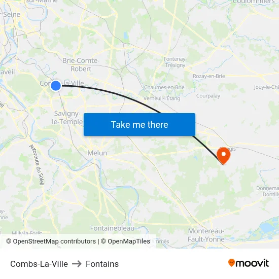 Combs-La-Ville to Fontains map