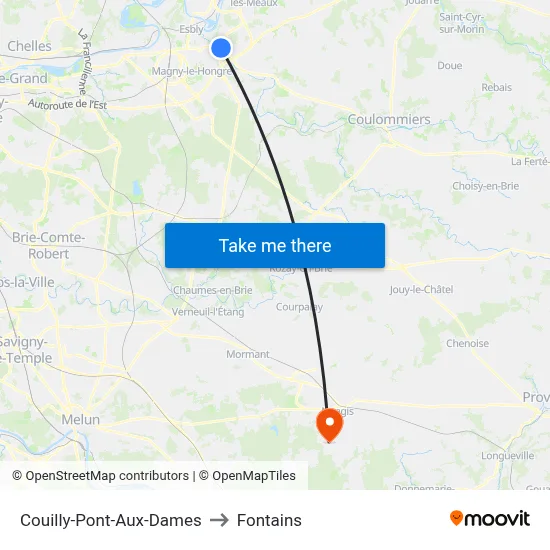 Couilly-Pont-Aux-Dames to Fontains map