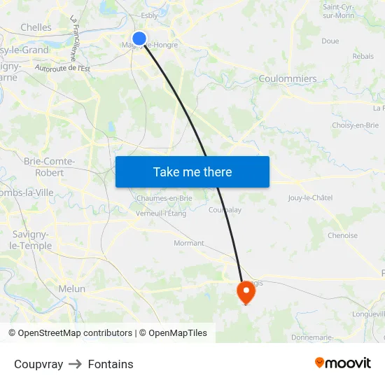 Coupvray to Fontains map
