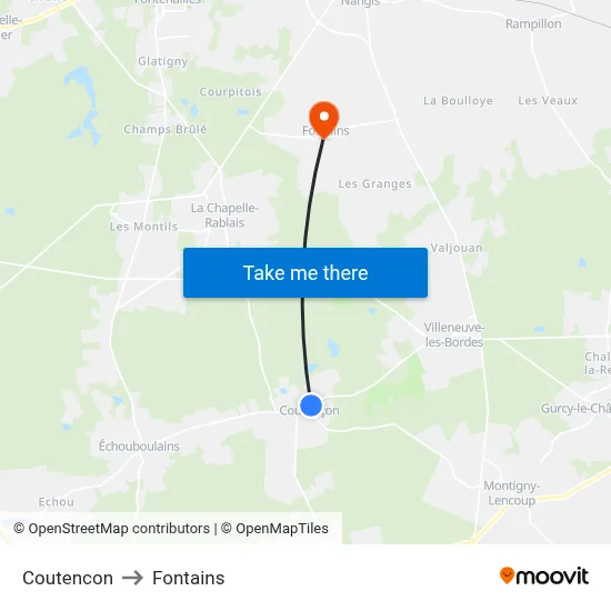 Coutencon to Fontains map