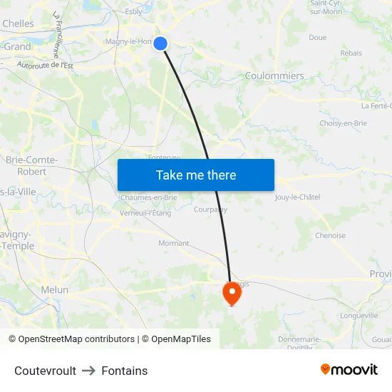 Coutevroult to Fontains map