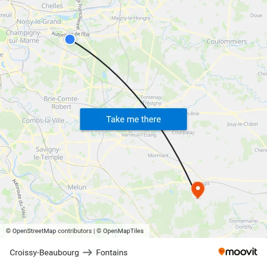 Croissy-Beaubourg to Fontains map