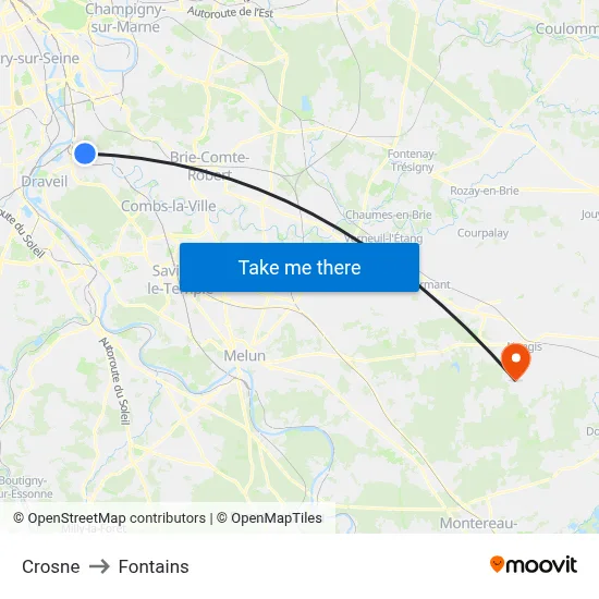 Crosne to Fontains map