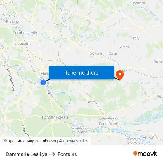 Dammarie-Les-Lys to Fontains map