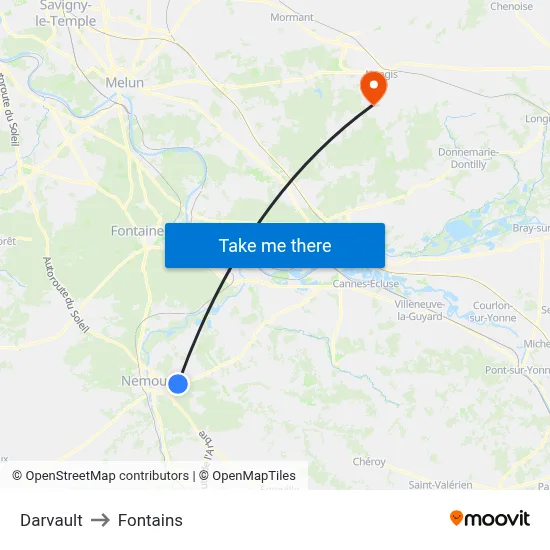 Darvault to Fontains map